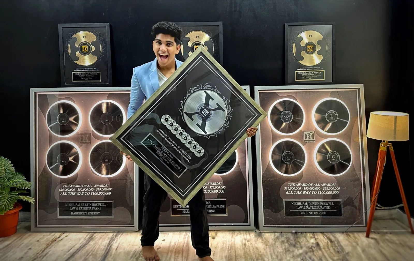 Nikhil Sai with the ClickFunnels $100M award